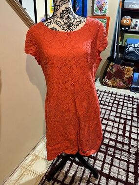 New York & Company Coral Lace Midi Dress